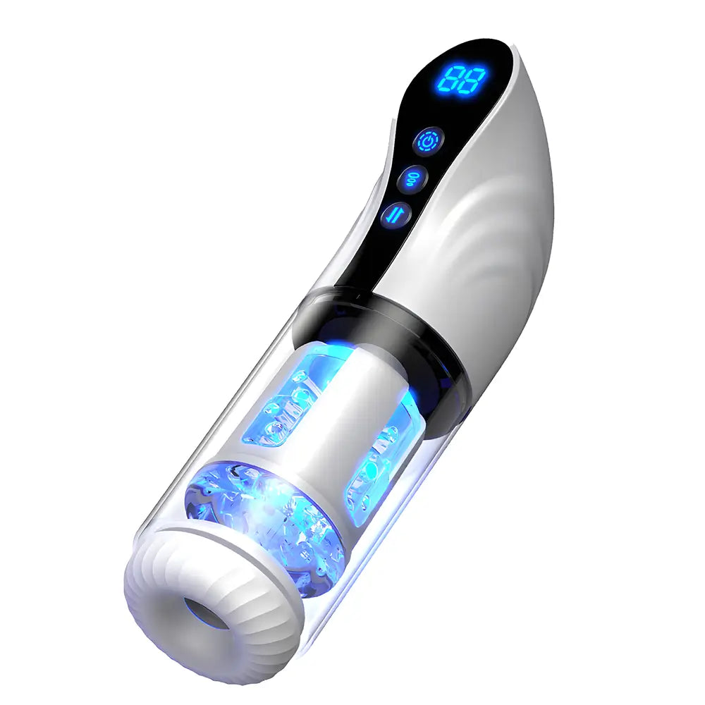 Auto rotating blowjob masturbator with LED display and control buttons