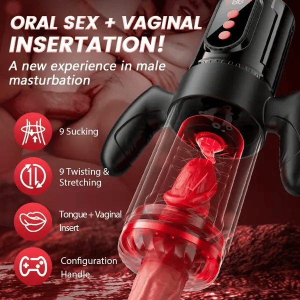 XS5: Best Blowjob Masturbator - 9 Thrusting & Rotating 9 Suction with Handle Male Stroker