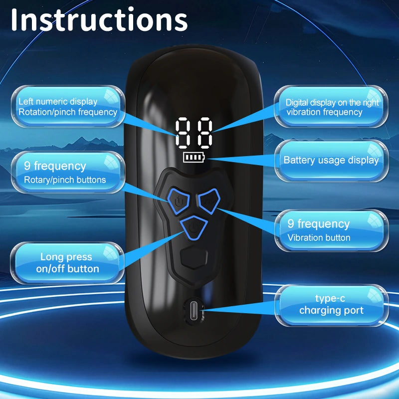 XG10: Male Glans Trainer Masturbator with 9-Frequenc Bite & Rotation & Vibration Modes