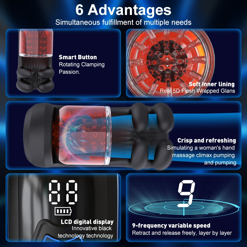 XG10: Male Glans Trainer Masturbator with 9-Frequenc Bite & Rotation & Vibration Modes