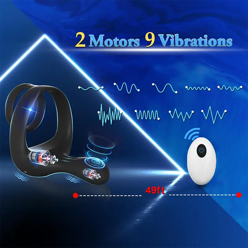 PR6: Dual Motors Penis Testicle Taint Remote Control Cock Ring