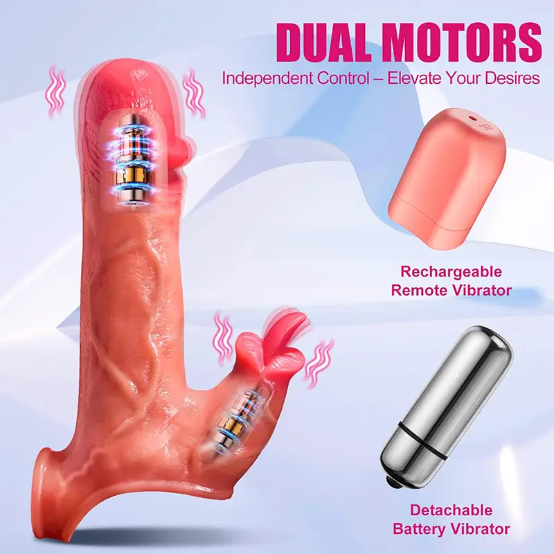 7.8" x 1.6" Tongue Licking Remote Control 8 Modes Vibrating Cock Sheath