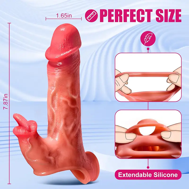 7.8" x 1.6" Tongue Licking Remote Control 8 Modes Vibrating Cock Sheath