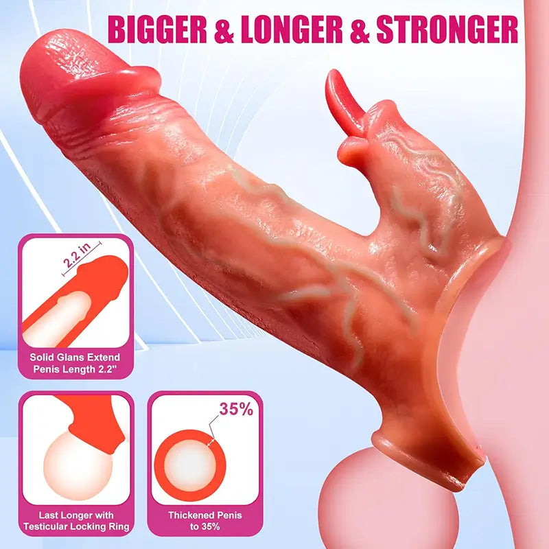 7.8" x 1.6" Tongue Licking Remote Control 8 Modes Vibrating Cock Sheath