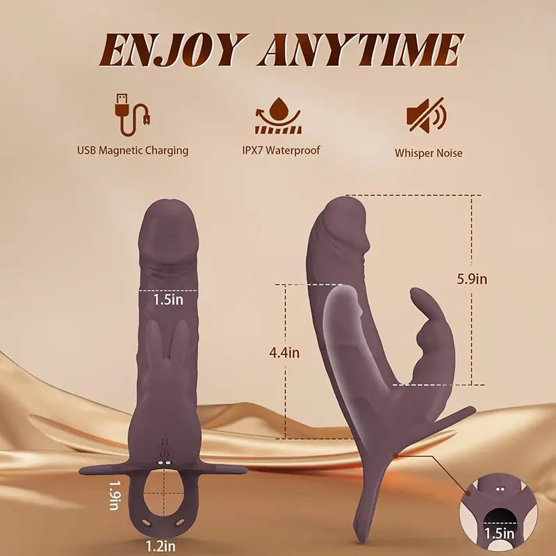 APP & Remote Control Wearable Penis Sleeve with G Spot Rabbit Vibrator