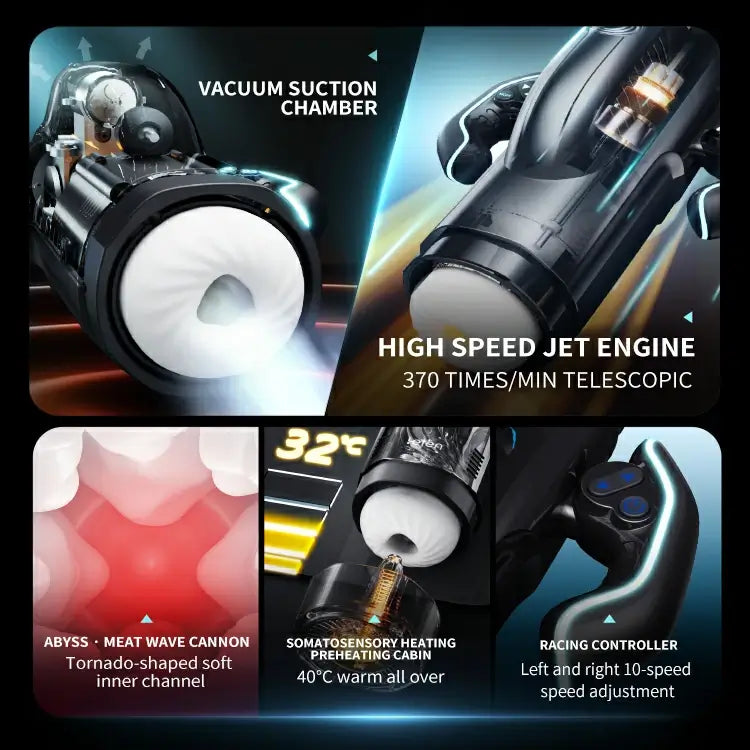 Leten Bermuda Storm male stroker with vacuum suction chamber, high-speed jet engine, and 370 times per minute telescopic thrusting